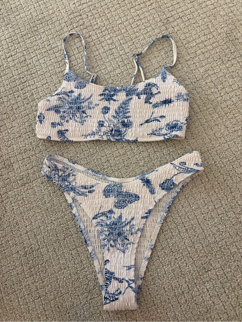 Amazon Blue Floral Smocked Bikini Set